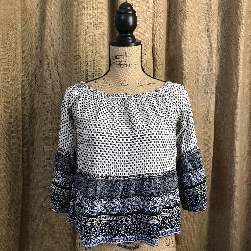 Off the Shoulder Blue Blouse